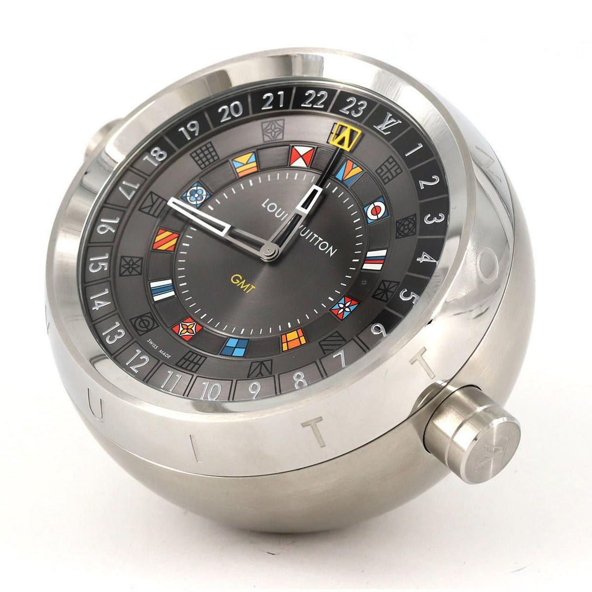 Louis Vuitton Tumble Dual Time Table Clock Trunk SS Quartz — view 2