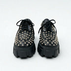 Prada Monolith Loafers Leather Shoes Black Silver Studded Lace Up — view 2