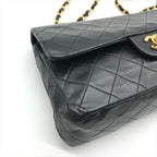 Chanel CC Logo Quilted 25 Double Flap Chain Lambskin Shoulder Bag Black — view 5