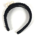 Chanel Headband CC Logo Coco Mark Faux Pearl Tweed Canvas Black