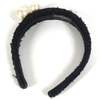 Chanel Headband CC Logo Coco Mark Faux Pearl Tweed Canvas Black