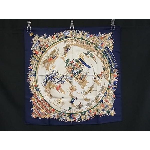 Hermes Cirque Molier Carre 90 Silk Large Scarf Navy Multicolor — view 2