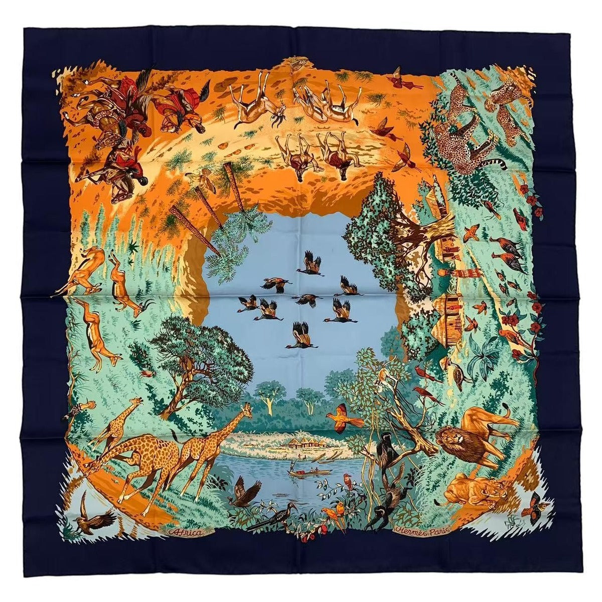Hermes Scarf Carre 90 Africa Navy — view 2