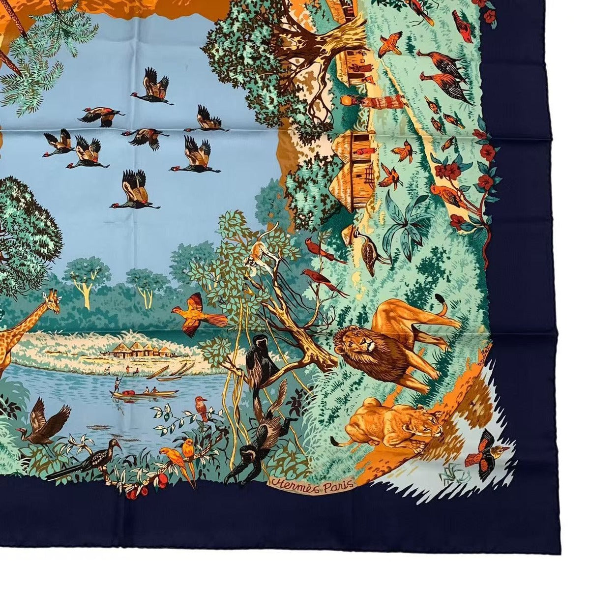 Hermes Scarf Carre 90 Africa Navy — view 6