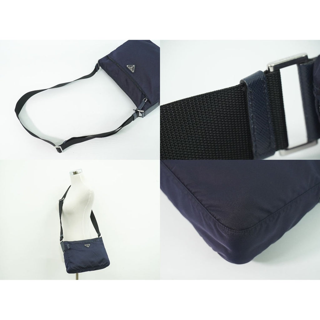 Prada Nylon Shoulder Bag Pochette Navy — view 6