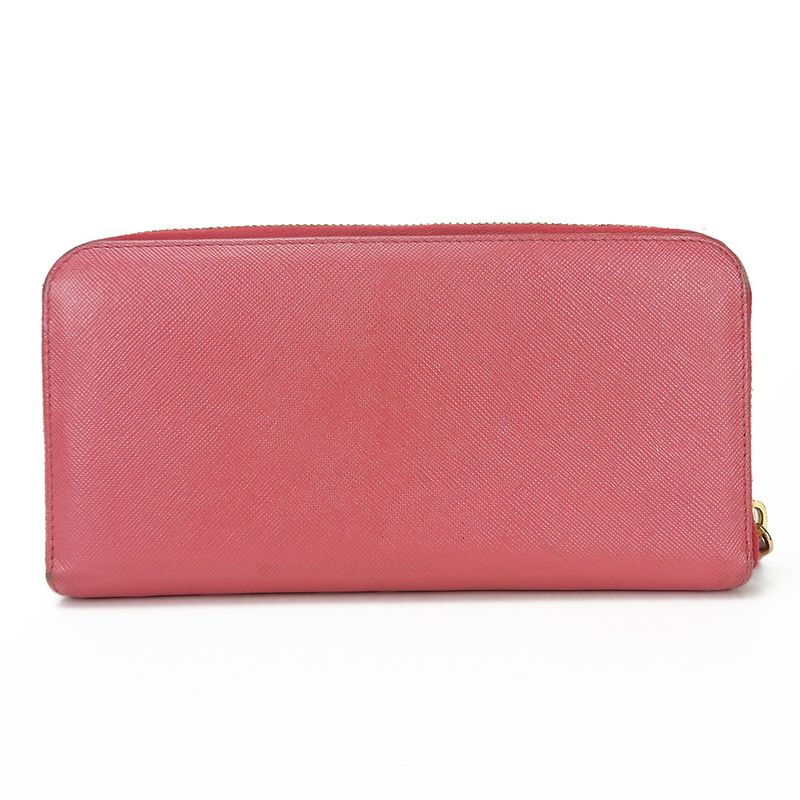 Prada Long Wallet Saffiano Pink Peonia Gold Hardware Round Zipper Ribbon — view 2