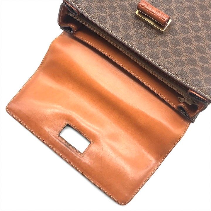 Celine Macadam Turnlock Charm Leather Hand Bag Brown Vintage — view 7