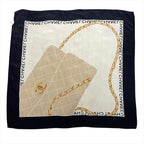 Chanel CC Logo Quilted Scarf Silk Black Beige Large — view 6