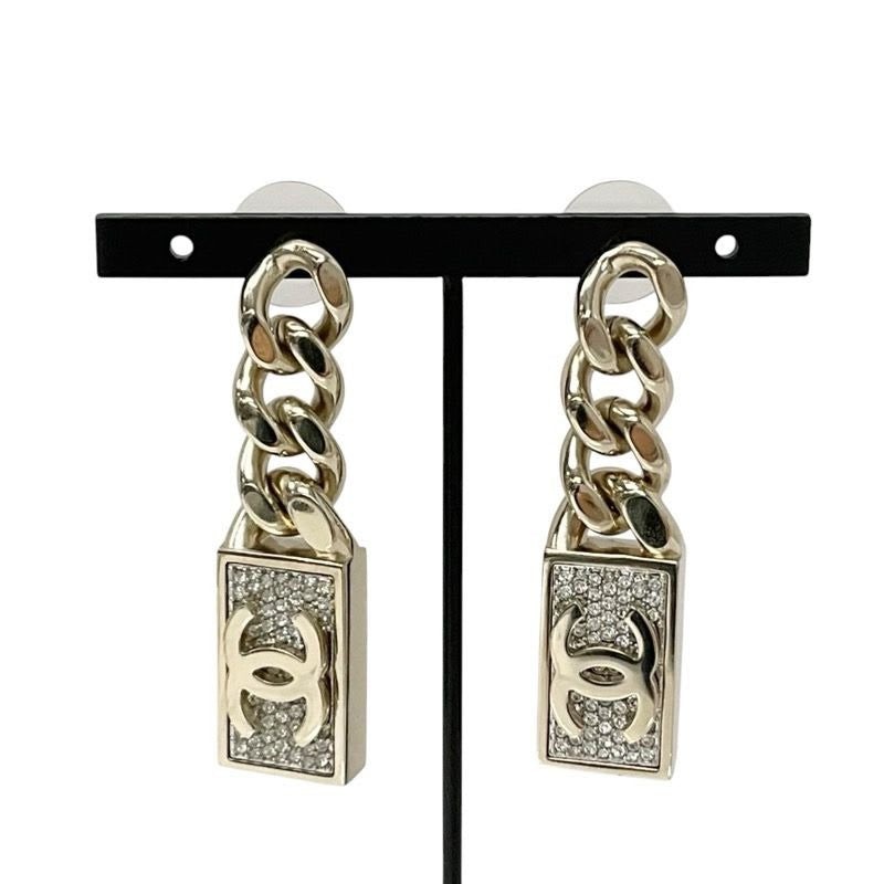 Chanel Earrings Gold Coco Mark Chain Rhinestone — view 2