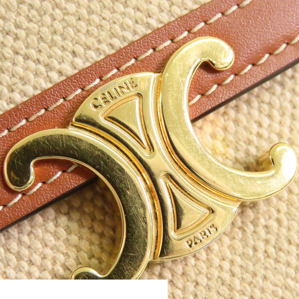 Celine Small Flap Wallet Natural Tan Canvas Calfskin Triomphe Trifold — view 4