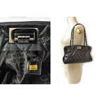 Chanel Tote Bag Chain Vintage Patent Leather Quilted Stitching Black — view 2