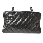 Chanel Tote Bag Chain Vintage Patent Leather Quilted Stitching Black — view 4