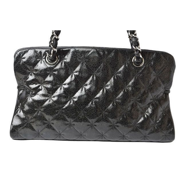 Chanel Tote Bag Chain Vintage Patent Leather Quilted Stitching Black — view 4