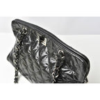 Chanel Tote Bag Chain Vintage Patent Leather Quilted Stitching Black — view 8