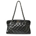 Chanel Tote Bag Chain Vintage Patent Leather Quilted Stitching Black