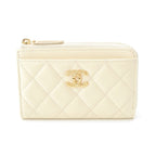 Chanel Caviar Leather Fragment Coin Card Case Compact Wallet White