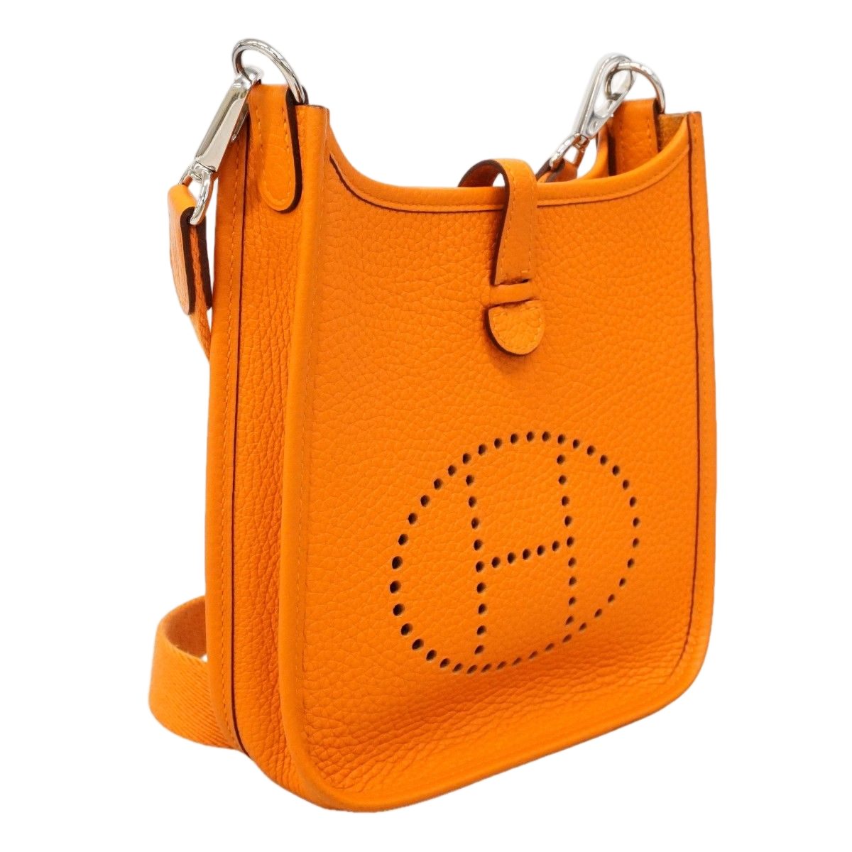 Hermes Shoulder Bag Evelyne TPM Taurillon Clemence Orange Silver — view 2