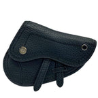 Christian Dior Saddle Pouch Mini Accessories Coin Case Fold Logo Leather Black