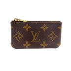 Louis Vuitton Pochette Cles Monogram Leather Brown Coin Case Gold