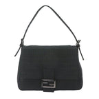 Fendi Zucchino Mamma Bucket Shoulder Bag Canvas Black Silver