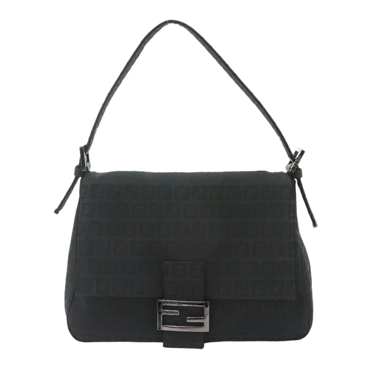 Fendi Zucchino Mamma Bucket Shoulder Bag Canvas Black Silver