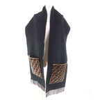 Fendi Fxt252 Cashmere Blend Zucca Pattern Fringe Scarf With Fur Pocket Stole — view 3