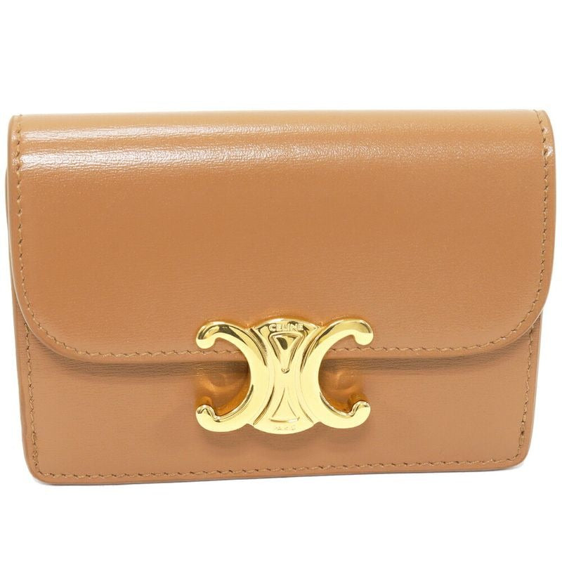 Celine Card Case Business Holder With Triomphe Flap Shiny Calfskin Bronze — view 2
