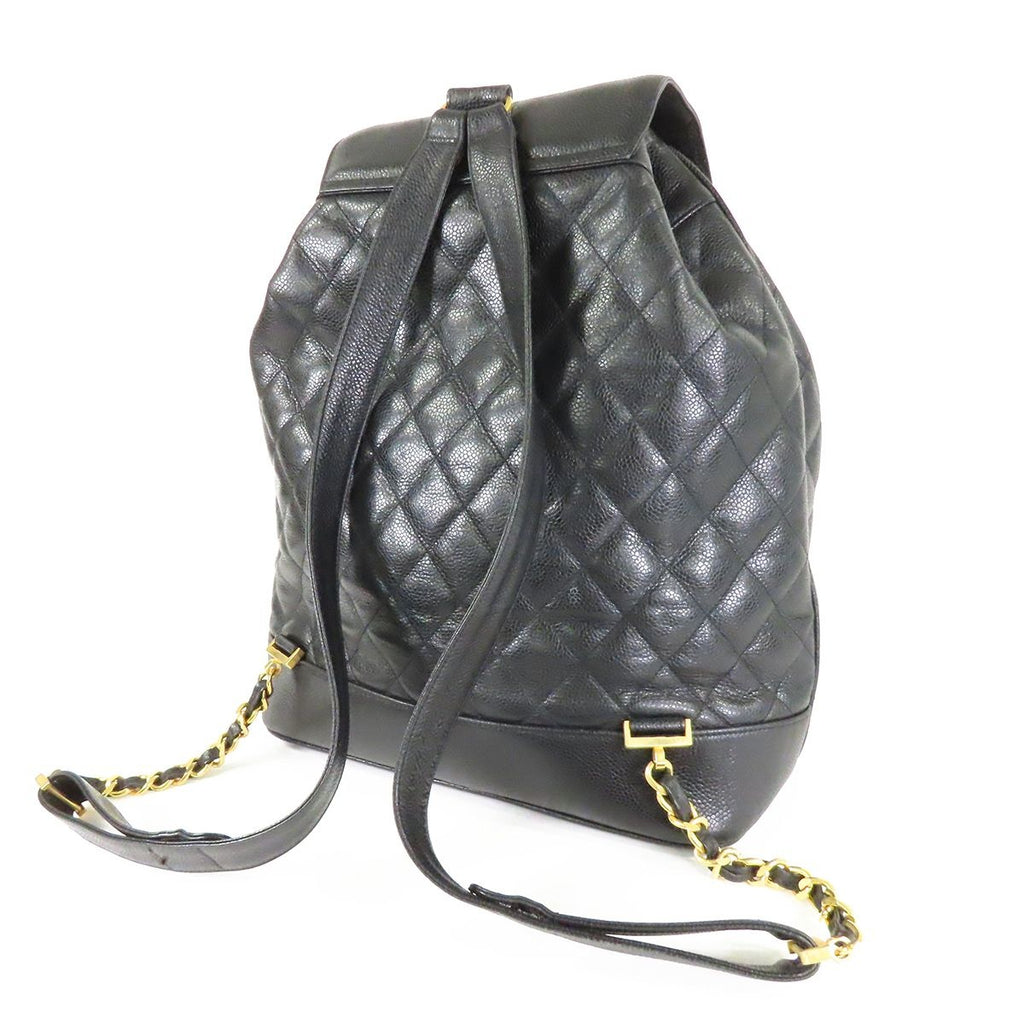 Chanel Backpack Black Gold Caviar Leather Quilted CC Logo — view 2