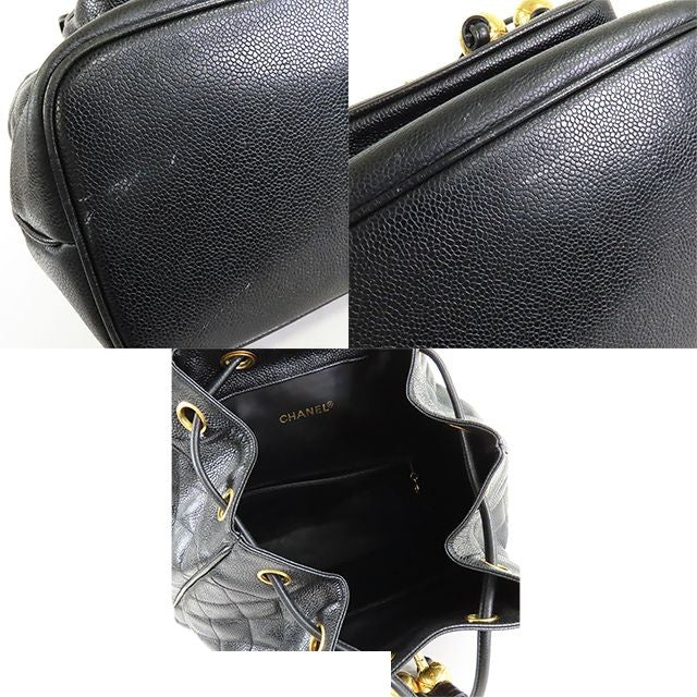 Chanel Backpack Black Gold Caviar Leather Quilted CC Logo — view 5