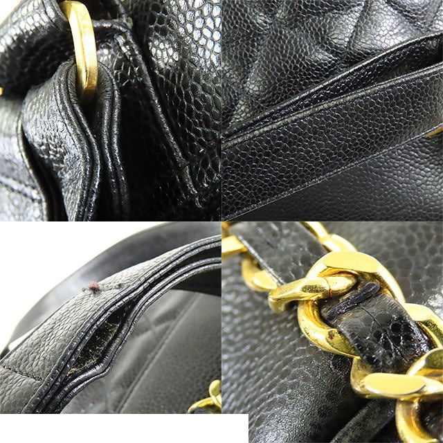Chanel Backpack Black Gold Caviar Leather Quilted CC Logo — view 7