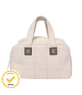 Chanel Tote Mini Boston Bag Silver Chocolate