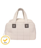 Chanel Tote Mini Boston Bag Silver Chocolate
