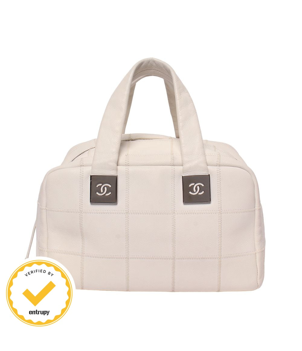 Chanel Tote Mini Boston Bag Silver Chocolate