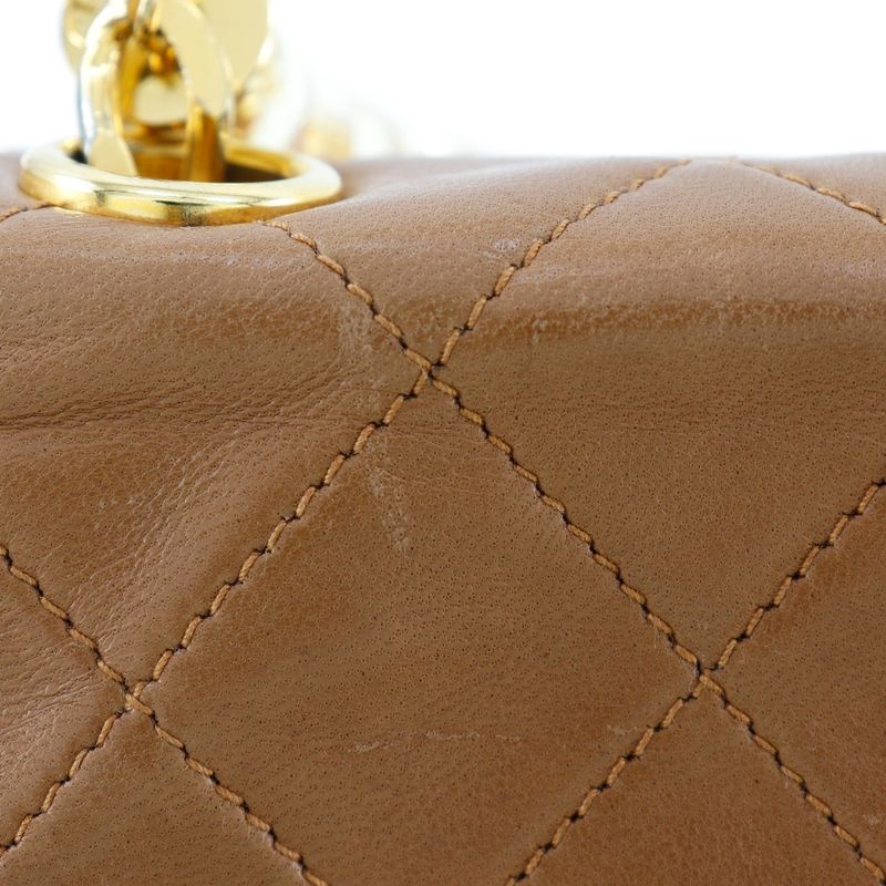Chanel Quilted Plastic Handle Vintage Lambskin Beige Handbag — view 7