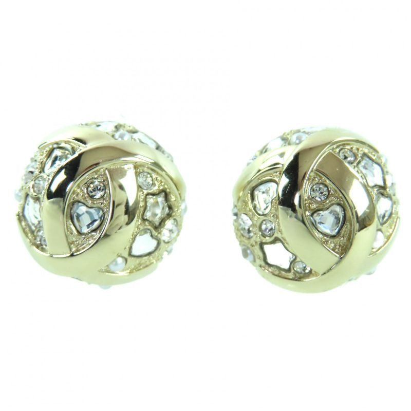 Chanel B25 P Abf219 Metal Strass Star Heart Motif Bijoux Ball Earrings