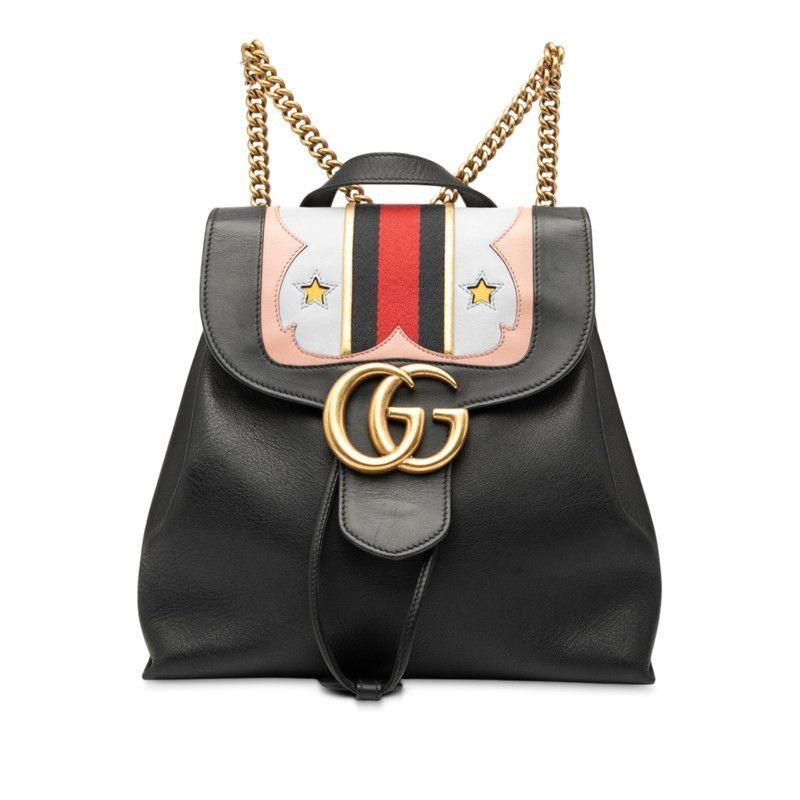 Gucci GG Marmont Sherry Line Chain Backpack Black Leather