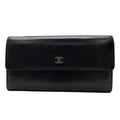 Chanel Sebulga Fold Long Wallet Coco Mark Caviar Leather Black