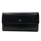 Chanel Sebulga Fold Long Wallet Coco Mark Caviar Leather Black
