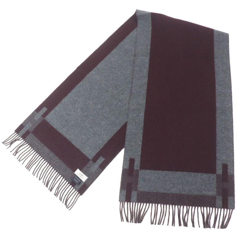 Hermes H Passant 100% Cashmere Current Model Logo Embroidery Fringed Scarf — view 4