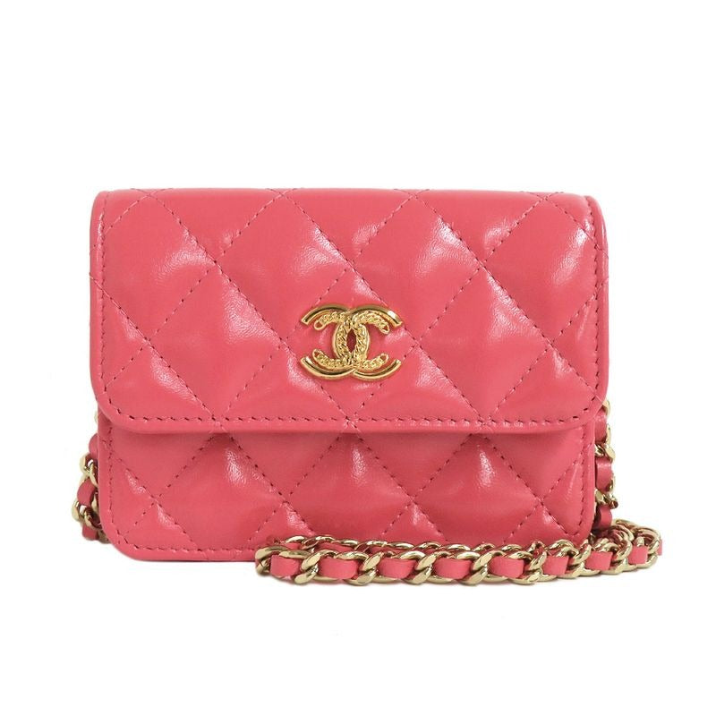 Chanel Quilted Chain Pochette Salmon Pink Cd0204 Gold Hardware Cuff — view 2