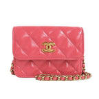 Chanel Quilted Chain Pochette Salmon Pink Cd0204 Gold Hardware Cuff — view 2