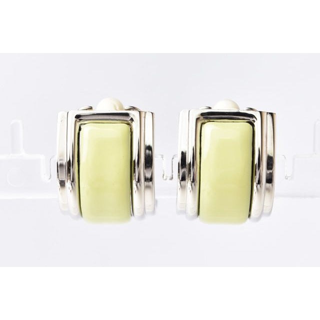 Hermes Earrings Emile Cloisonne Light Green Silver — view 5