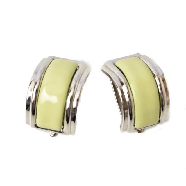 Hermes Earrings Emile Cloisonne Light Green Silver