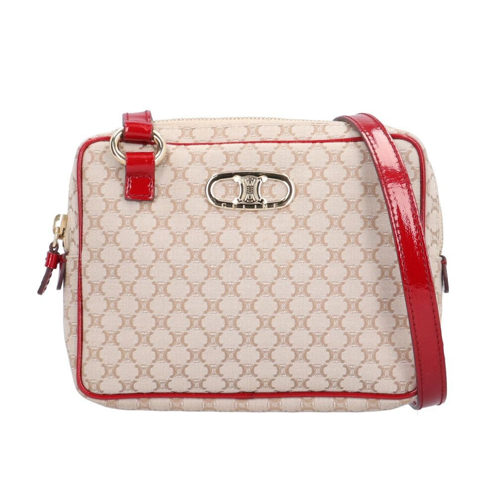 Celine Macadam Shoulder Bag Canvas Beige Red