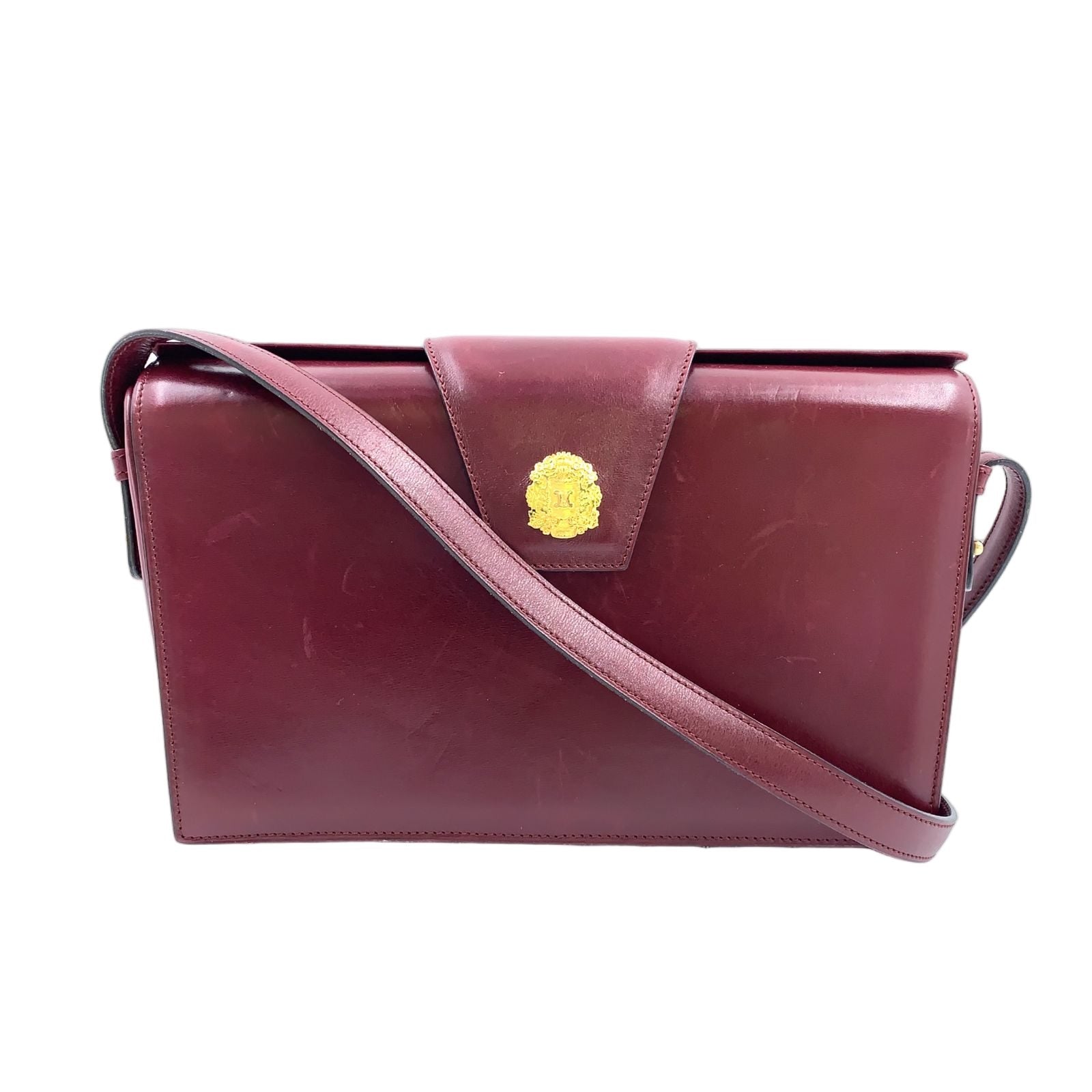 Celine Vintage Leather Bordeaux Shoulder Bag Gold