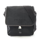 Prada Shoulder Bag Va0770 Black Nylon Saffiano Leather