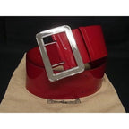 Gucci Patent Leather Silver Belt Thread Red