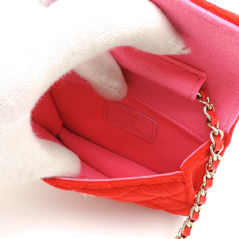 Chanel Shoulder Mini Quilted Chain Cotton Red Bag — view 6