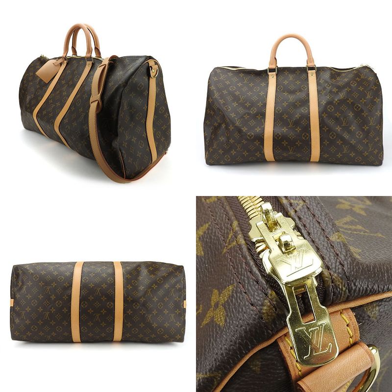 Louis Vuitton Boston Bag Keepall 55 Bandouliere Monogram Nubuck Brown — view 3