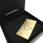 Chanel A23 S Logo Leather Metal Black Gold Brooch 0383 — view 3